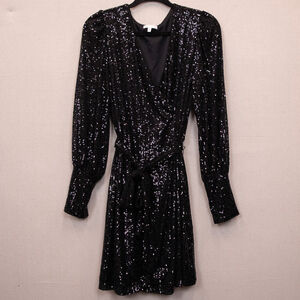 GB black sequins faux wrap party dress-L